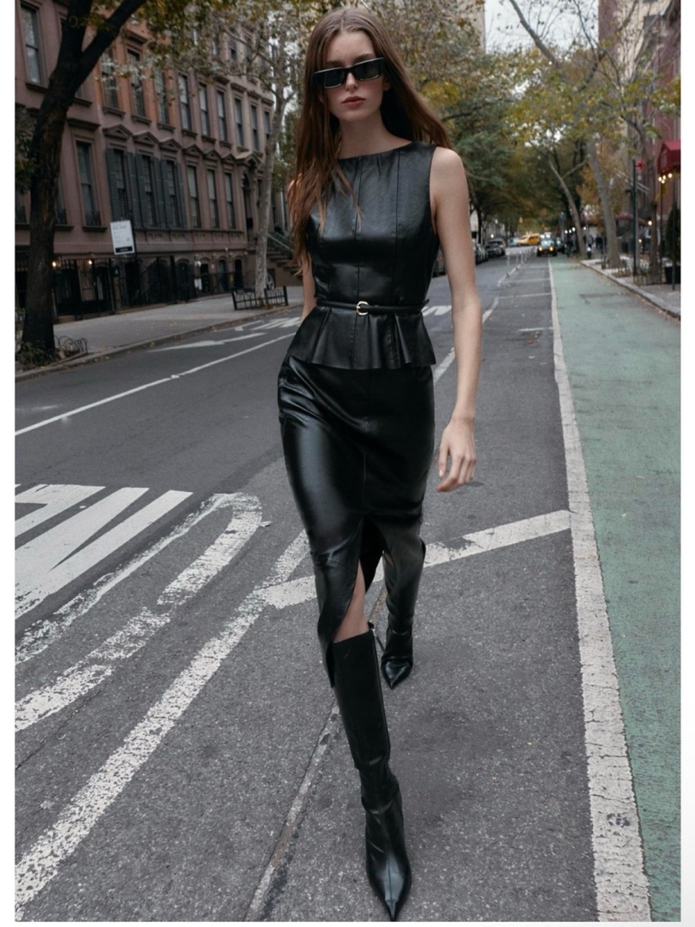 Zara Black Faux Leather Midi Pencil Skirt
